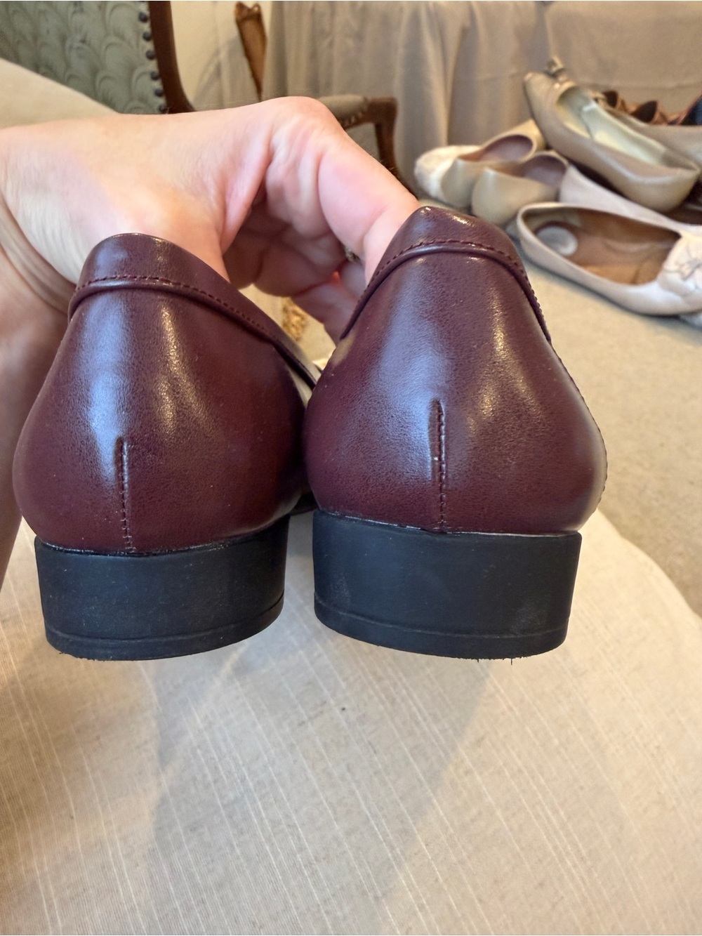 Anne Klein Burgundy Croc-Embossed Leather Loafers - Picture 5 of 6